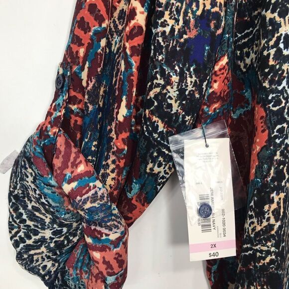 ANA Jewel tone Paisley Print Lightweight Flowy V Neck Roll Sleeve Blouse NEW - Picture 9 of 16